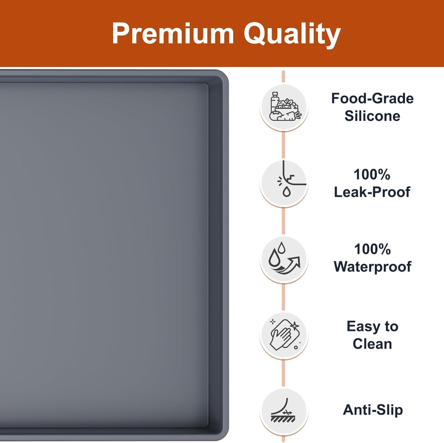 Ukeetap Extra Thick Silicone Dog & Cat Food Mat - Waterproof, Non-Slip, 19” x 12”, Gray