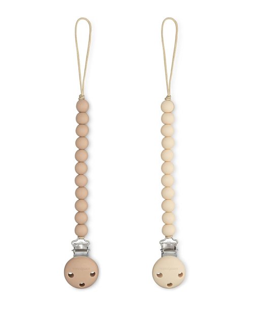 Comfy Cubs Pacifier Clips - 100% Food Grade Silicone, BPA & PVC Free | Lightweight & Flexible - Beige & Light Beige, 2 Pack