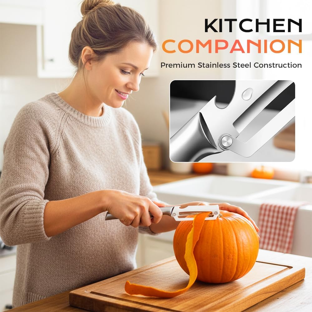 Skiennix Multi-Functional Vegetable Peeler - 2-in-1 Stainless Steel Fruit & Bottle Opener, Black