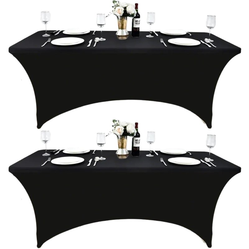 ZarzaaSik 2-Pack 6ft Black Spandex Table Covers for Rectangle Standard Folding Tables - Wrinkle Resistant Stretch Tablecloths - Ultimate Fitted Table Protector for Parties, Trade Shows, Banquet