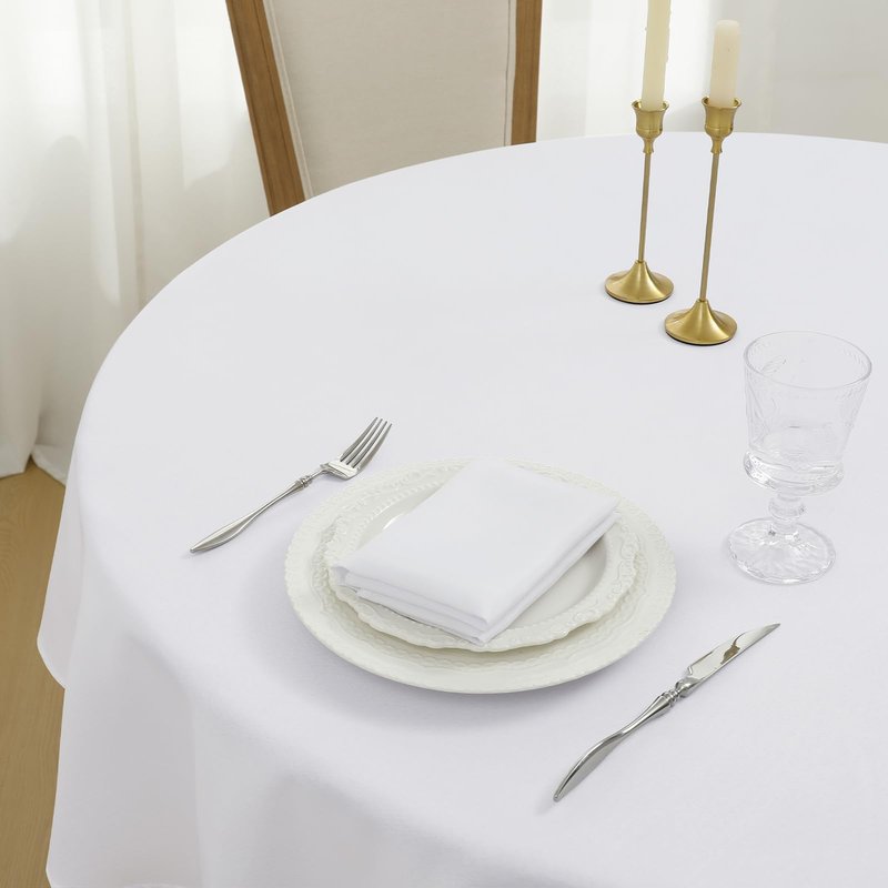 Romanstile Round Waterproof Tablecloth, Stain Resistant Washable Table Cloths Wrinkle Free Polyester Table Covers for Kitchen Dining Party Wedding Indoor and Outdoor - White, 48 Inch