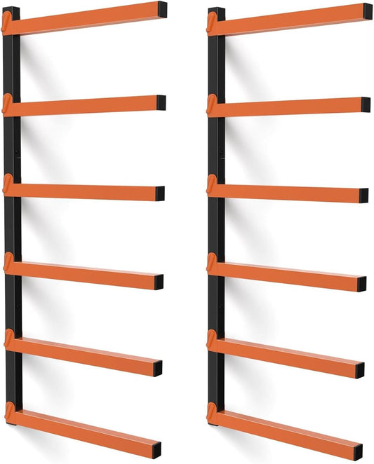 Nandae Heavy-Duty Wall Mount Lumber Storage Rack - 6 Levels for Workshop & Garage | Orange, 2 Pack