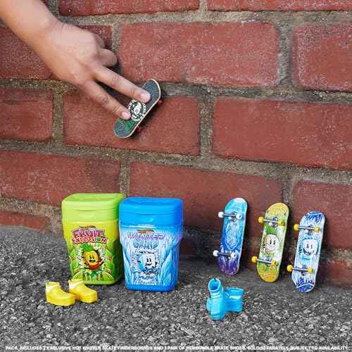 Hot Wheels Skate Fingerboards & Skate Shoes, 2 Flavor Containers with 2 Exclusive Boards & 1 Pair of Removable Shoes in Portable Storage Containers