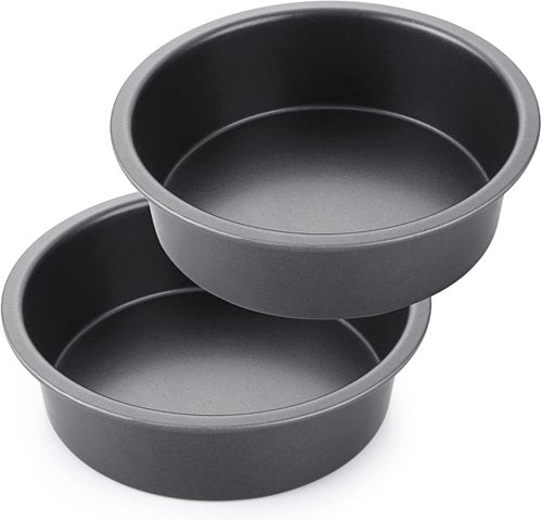 HONGBAKE Round Cake Pan Set - Nonstick 8-Inch Deeper Circle Cake Tins with Wider Grips | 2-Piece Grey Set
