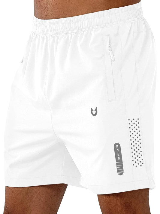 NORTHYARD Men's Athletic Running Shorts Gym Workout 7"/9"/5" Quick Dry Lightweight Sports Basketball Tennis 3 Zipper Pockets WHITE-5inch 2XL