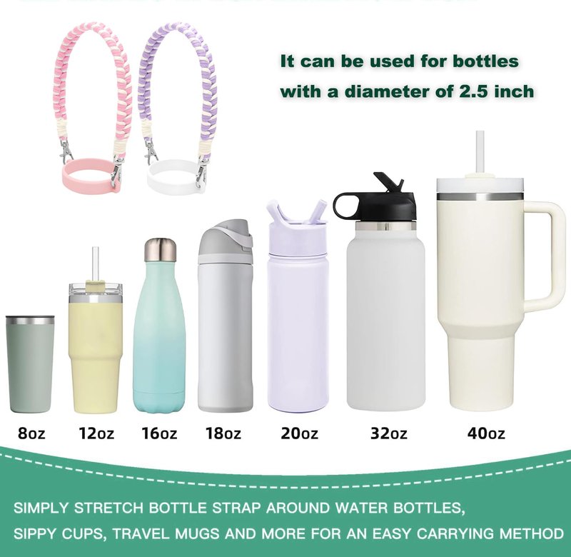 Stanley Cup Accessories Set - 30oz & 40oz Water Bottle Handle Strap, Letter Charms, Sticker & Butterfly Straw Cover Topper (Pink)