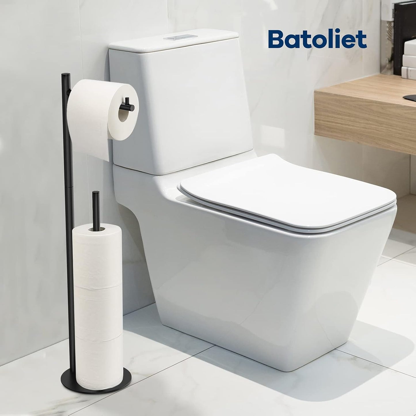 Regine Toilet Paper Holder Stand - Stylish Bathroom Storage for 4 Rolls | Sleek Black Design