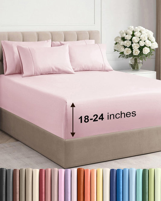 Skiennix Extra Deep Cal King Sheet Set | 6-Piece Breathable Cooling Bedding - Soft, Wrinkle-Free Lavender Pink