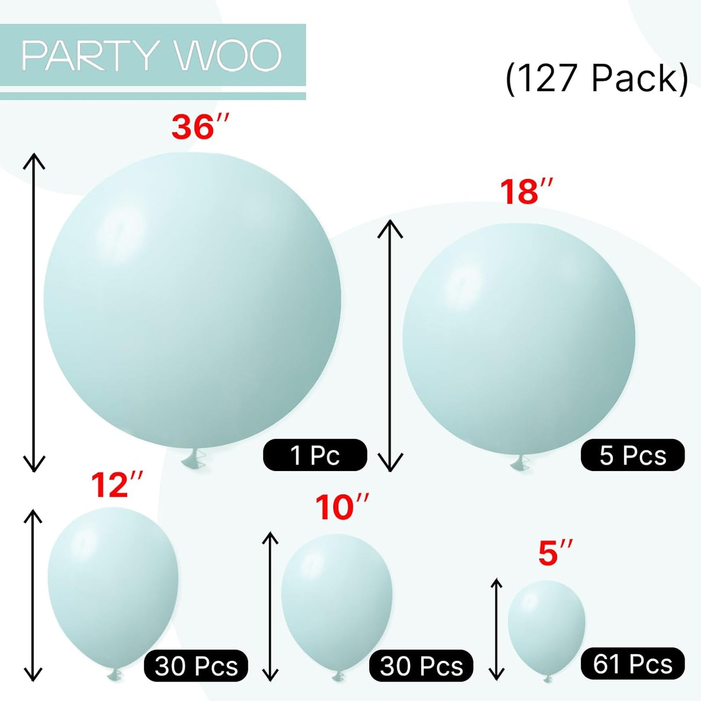 PartyWoo Teal Balloon Arch Kit - 127-Piece Set with 36, 18, 12, 10, and 5 Inch Balloons for Baby Showers, Gender Reveals, Weddings, and Birthdays