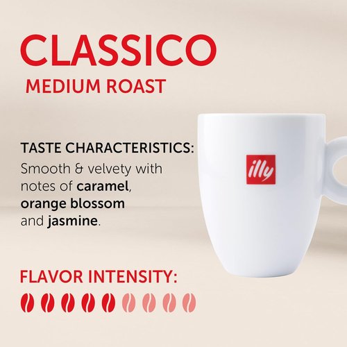 Illy Classico Whole Bean Coffee - Medium Roast with Caramel & Orange Blossom Notes | 100% Arabica, 8.8 Oz Can