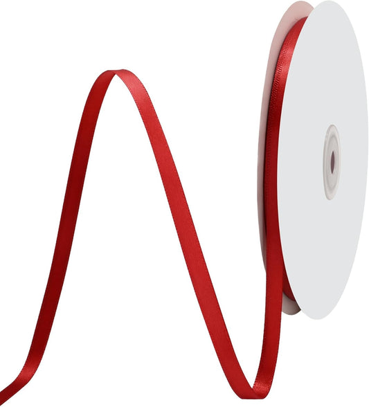 Red Satin Ribbon - 1/4" X 50 Yards | Double-Faced Craft Ribbon for Wedding Decor & Bow Making