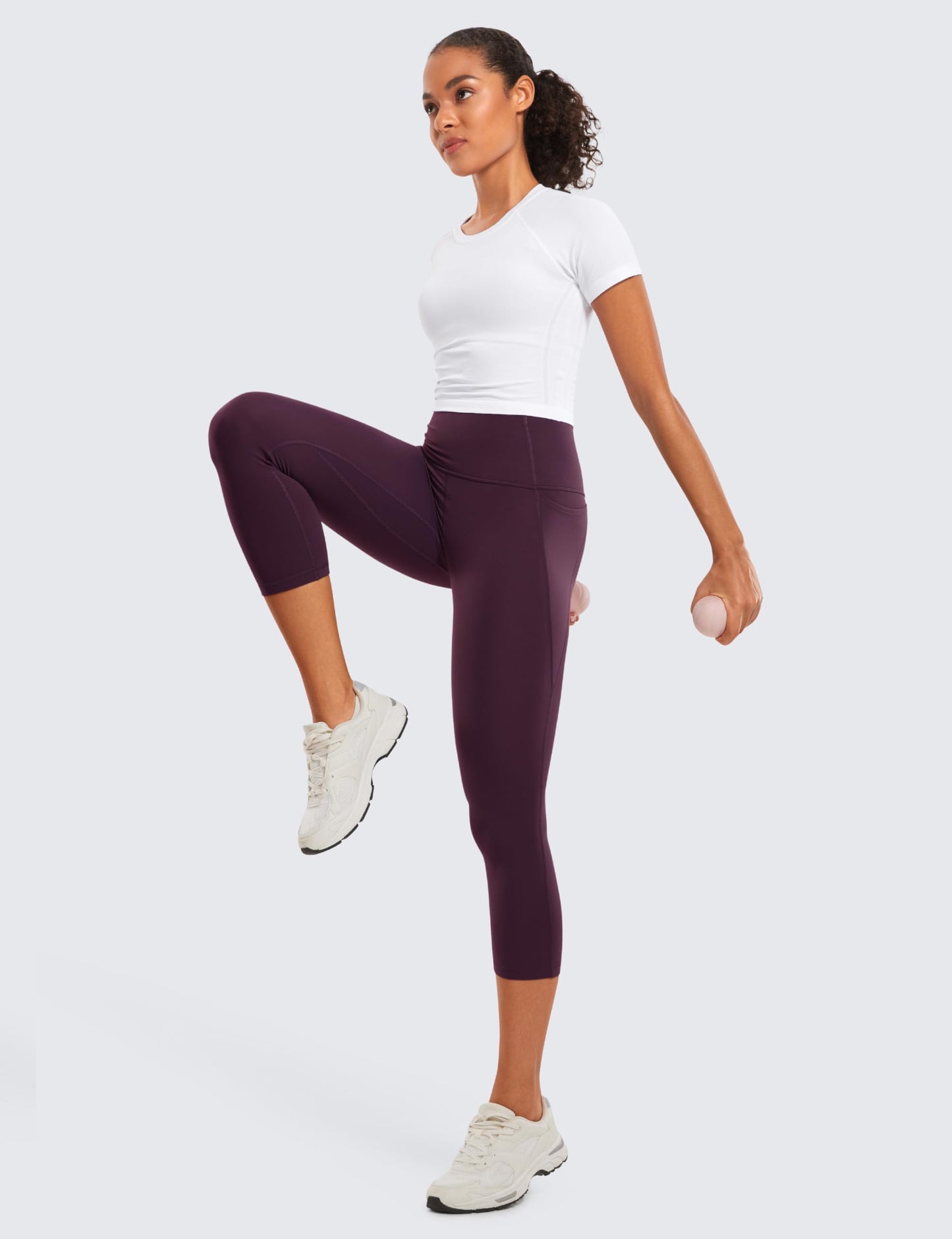 CRZ YOGA Butterluxe Workout Capri Leggings Pockets 21" - High Waisted Gym Athletic Womens Crop Yoga Deep Purple Medium