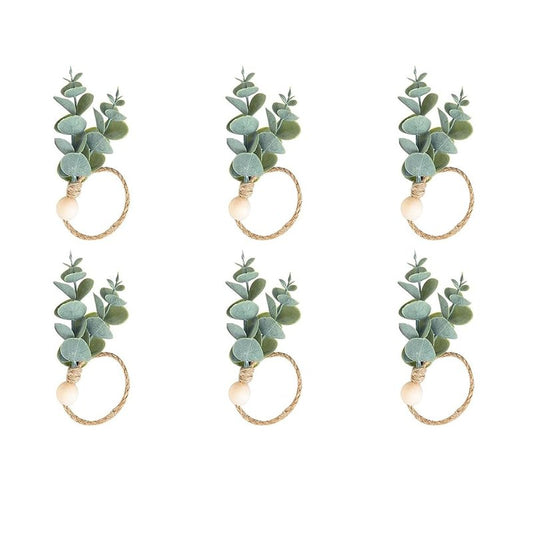 Defined Deco Napkin Rings Set of 6, Boho Green Leaf Napkin Rings for Spring Summer, Thanksgiving Christmas,