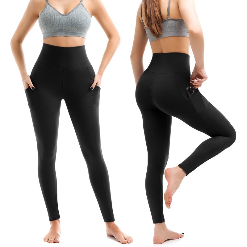 Leafigure 2 Pack Leggings with Pockets for Women, High Waisted Soft Leggings for Yoga Gym Black/Brown XXL