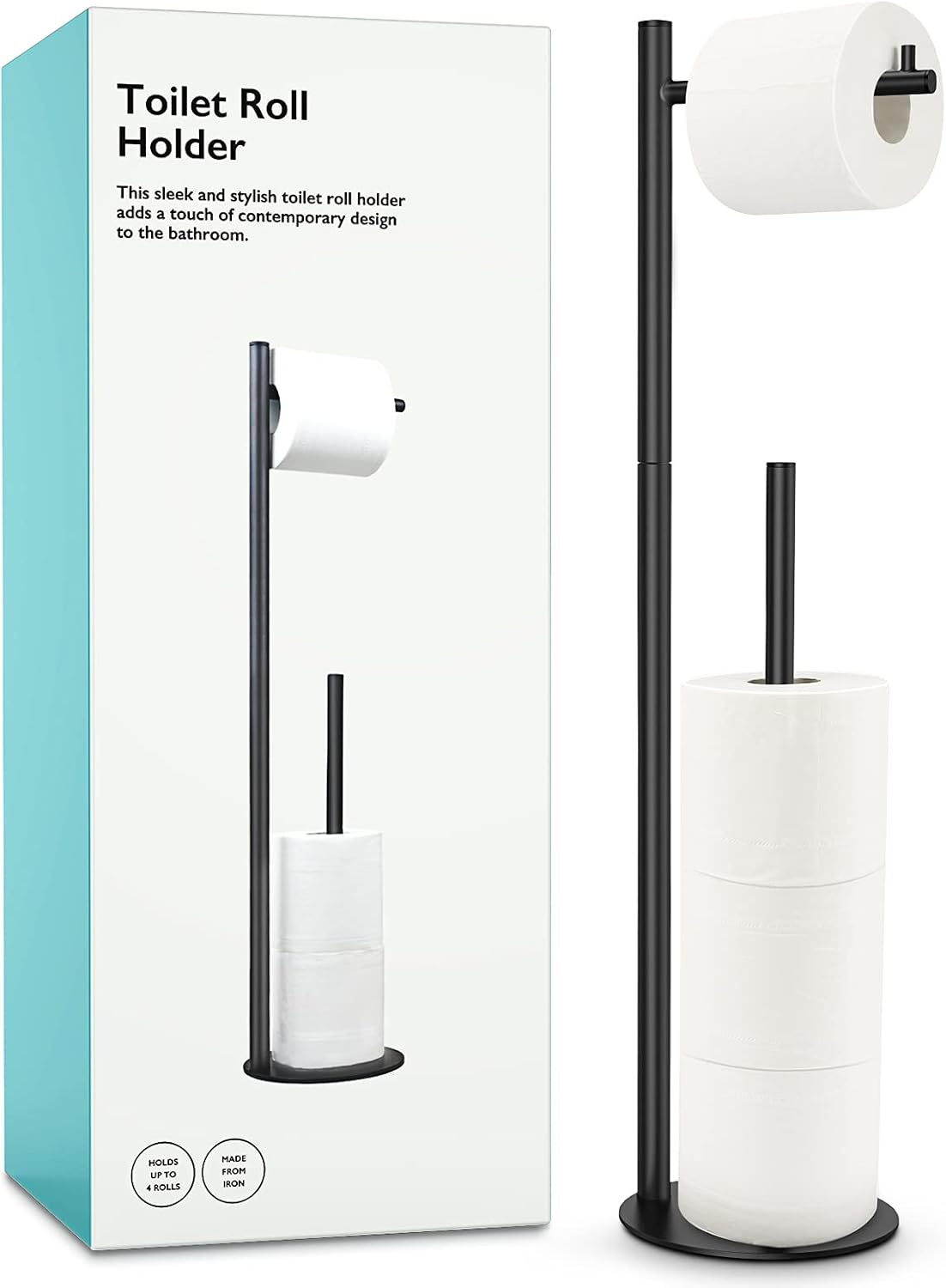 Regine Toilet Paper Holder Stand - Stylish Bathroom Storage for 4 Rolls | Sleek Black Design