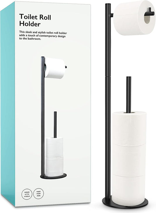 Regine Toilet Paper Holder Stand - Stylish Bathroom Storage for 4 Rolls | Sleek Black Design