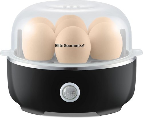 Elite Gourmet Easy Egg Cooker - Electric 7-Egg Capacity with Auto Shut-Off | Classic Black, BPA Free