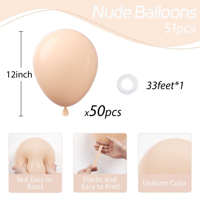 Nude Balloons 12 inch, Beige Latex Balloons 50pcs Party Balloons for Netural Baby Shower Gender Reveal Birthday Party Decorations