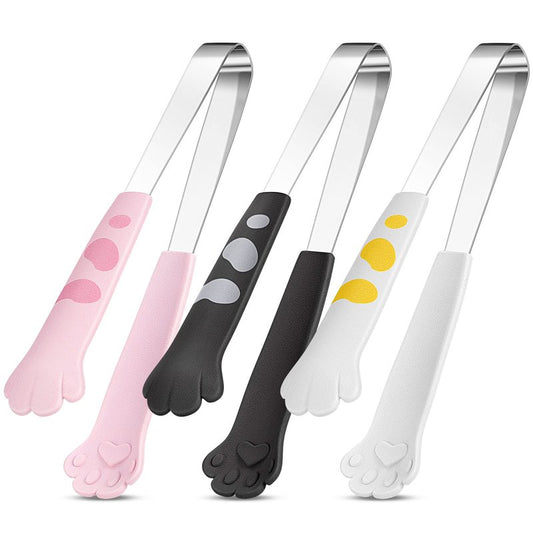 Patelai 3 Pieces Cat Paw Tongs 7 Inch Stainless Steel Tiny Tongs Cute Kitchen Accessories Mini Food Cat Kitchenware Kawaii Kitchen Decoration for Snack Cooking BBQ Grilling Sweets (Pink,White,Black)