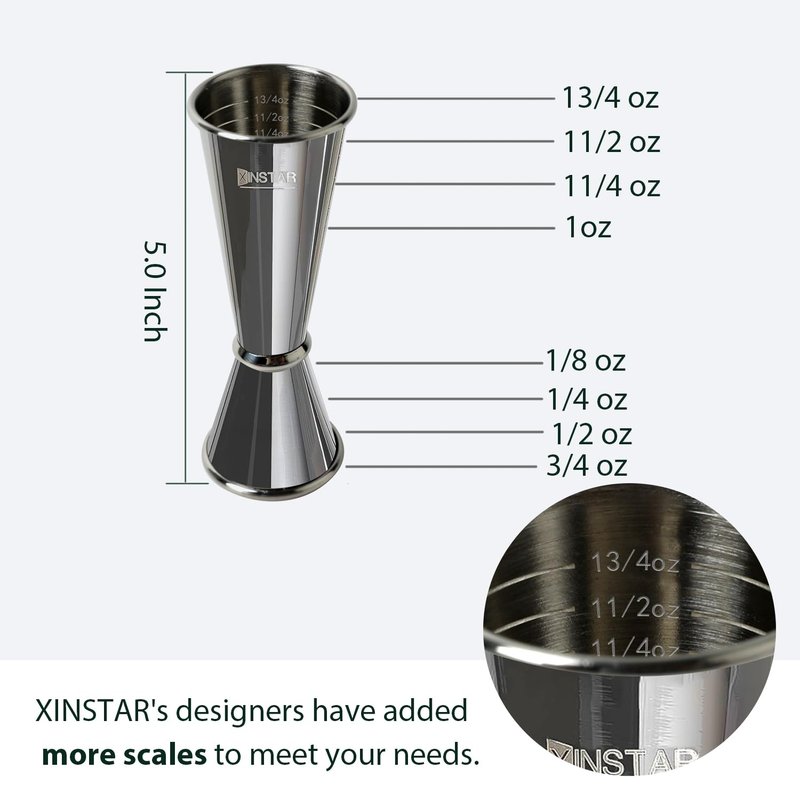 Professional Jigger for Bartending,Premium Japanese Cocktail Jigger with 8 Measurements Inside Bar Measuring Tools 2 oz 1 oz Etched Markings Double Jigger Suitable for dishwashers