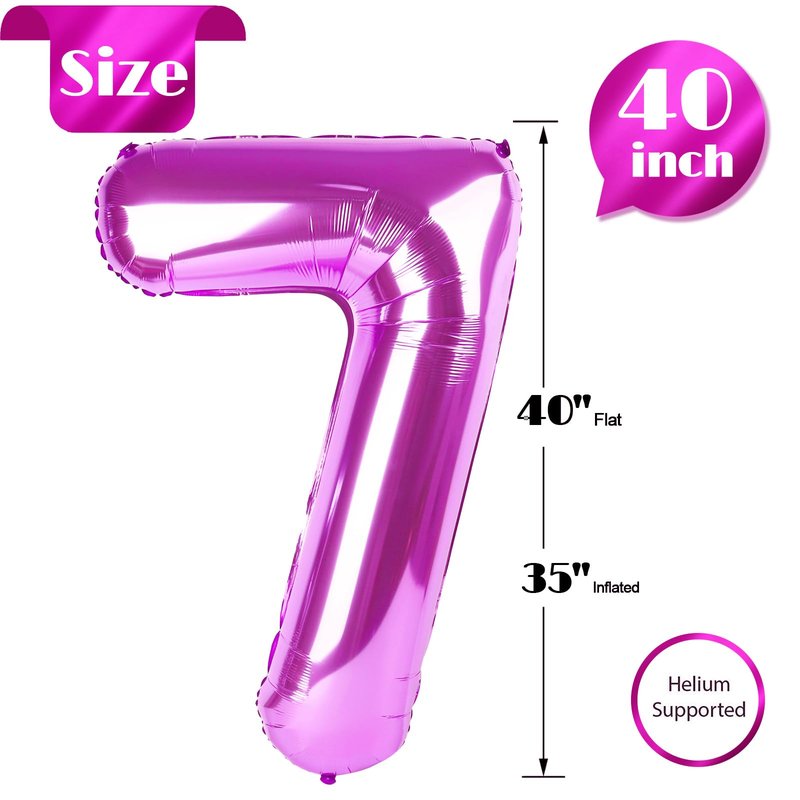 Rosy Purple 7 Balloon, Number Balloons 40 Inch, 7th Birthday Decorations for Girls Kids, Party Decoration for Women, Number 7 Balloon