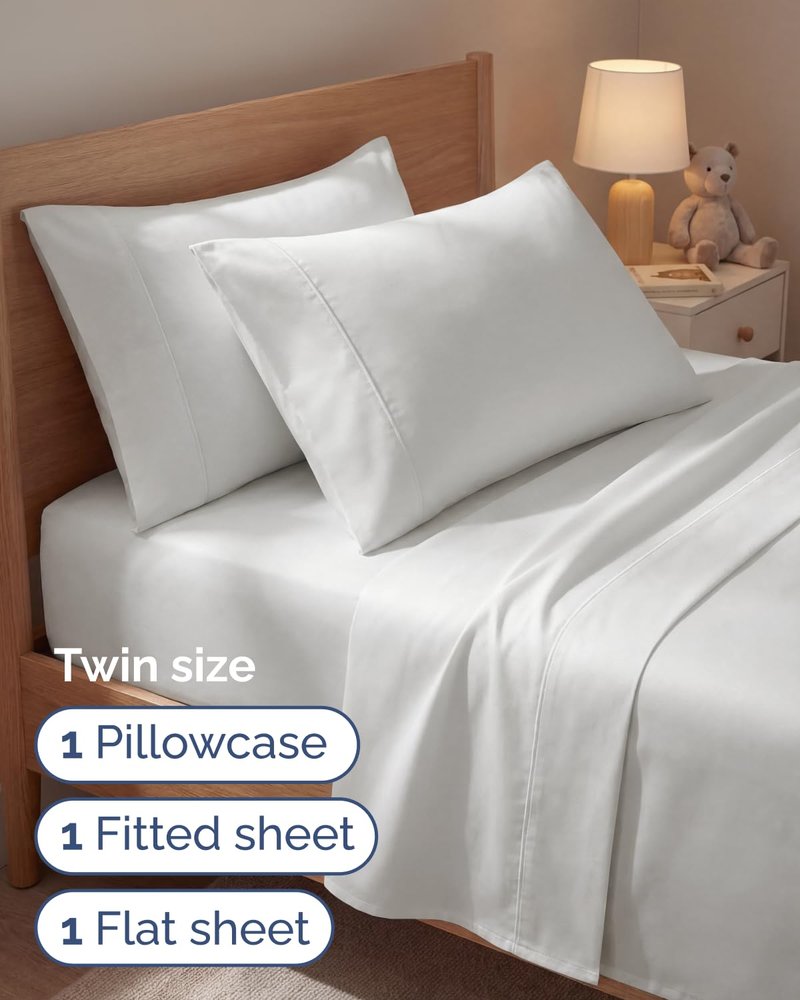Twin 4 Piece Sheet Set - Comfy Breathable & Cooling - Ultra Soft Hotel Luxury Bedding Set w/ 8-16 Inch Deep Pockets - 1 Flat & 1 Fitted Sheet & 2 Pillowcases - Wrinkle Free & Easy Care - Antique White