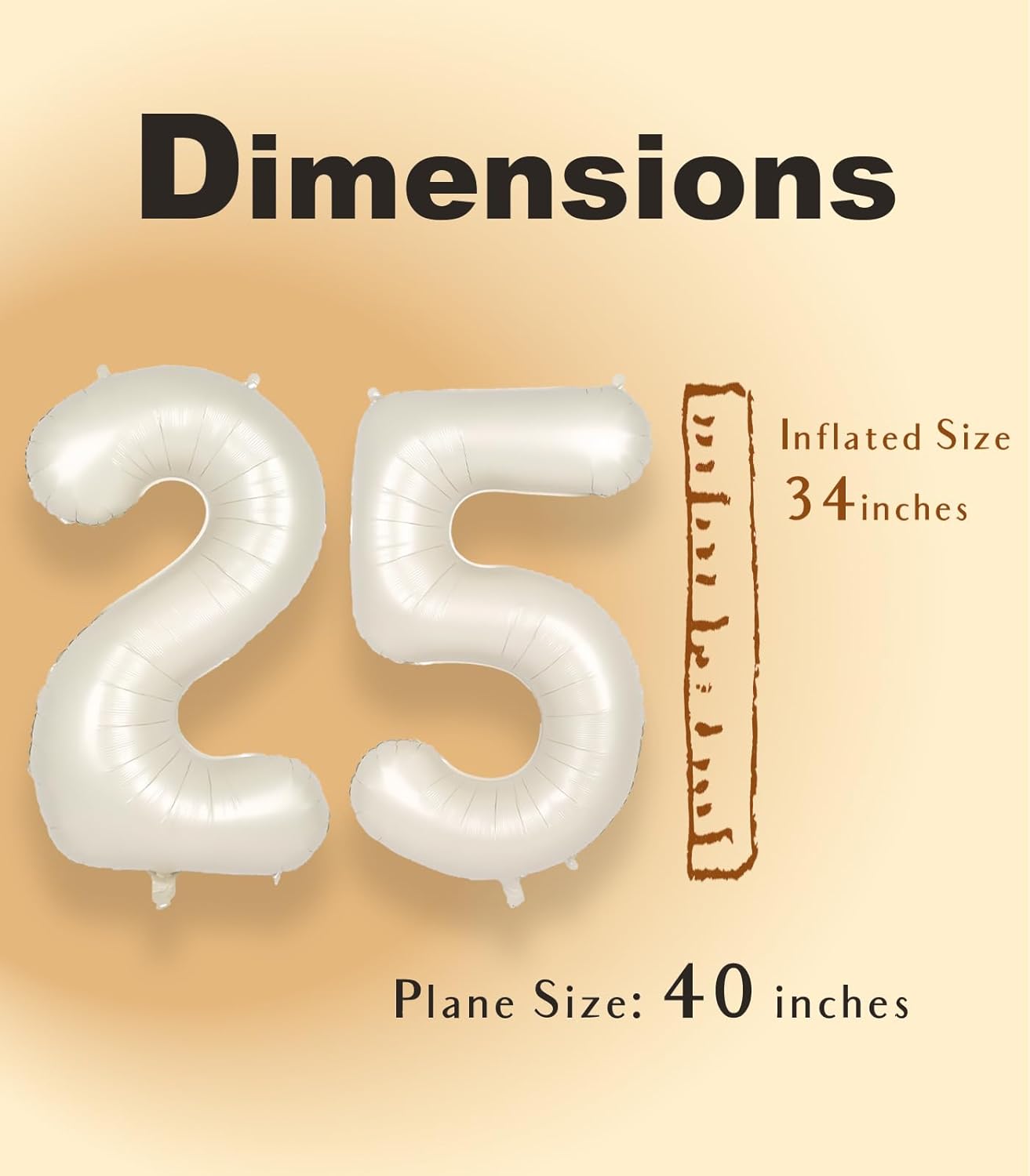 SUWEN Jumbo 40-Inch Cream White Foil Number Balloons | 0-9 Mylar Birthday Decorations for 25th Anniversary