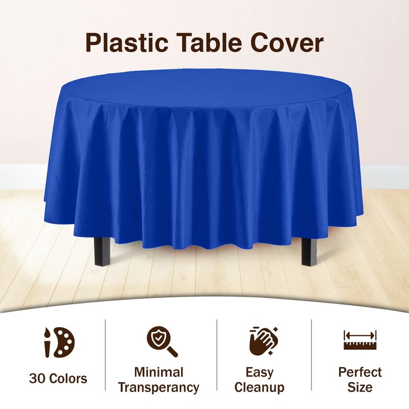 Exquisite 12-Pack Premium Plastic 84-Inch Round Tablecloth - Dark Blue