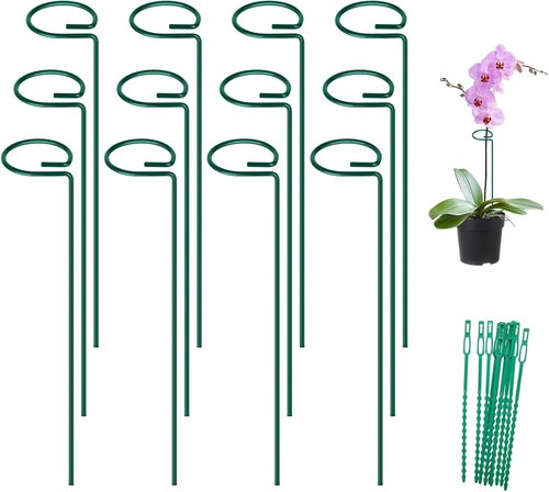Feed Garden 16-Inch Plant Support Stakes - Durable Metal Flower Supports with 24 Twist Ties for Outdoor Plants