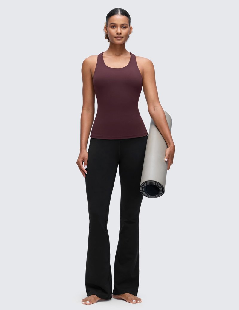 CRZ YOGA Butterluxe Workout Racerback Tank Tops for Women - Padded Athletic Spandex Yoga Shirts with Built in Bra Ripe Plum Large