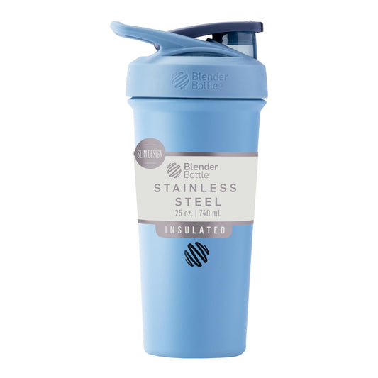 BlenderBottle Sport Sleek Insulated Stainless Steel Shaker Bottle with Wire Whisk, Protein Shakes & Hydration for Athletes & Fitness Enthusiasts, Easy Mixing, Lockable Lid, 25-Ounce, Dusty Blue