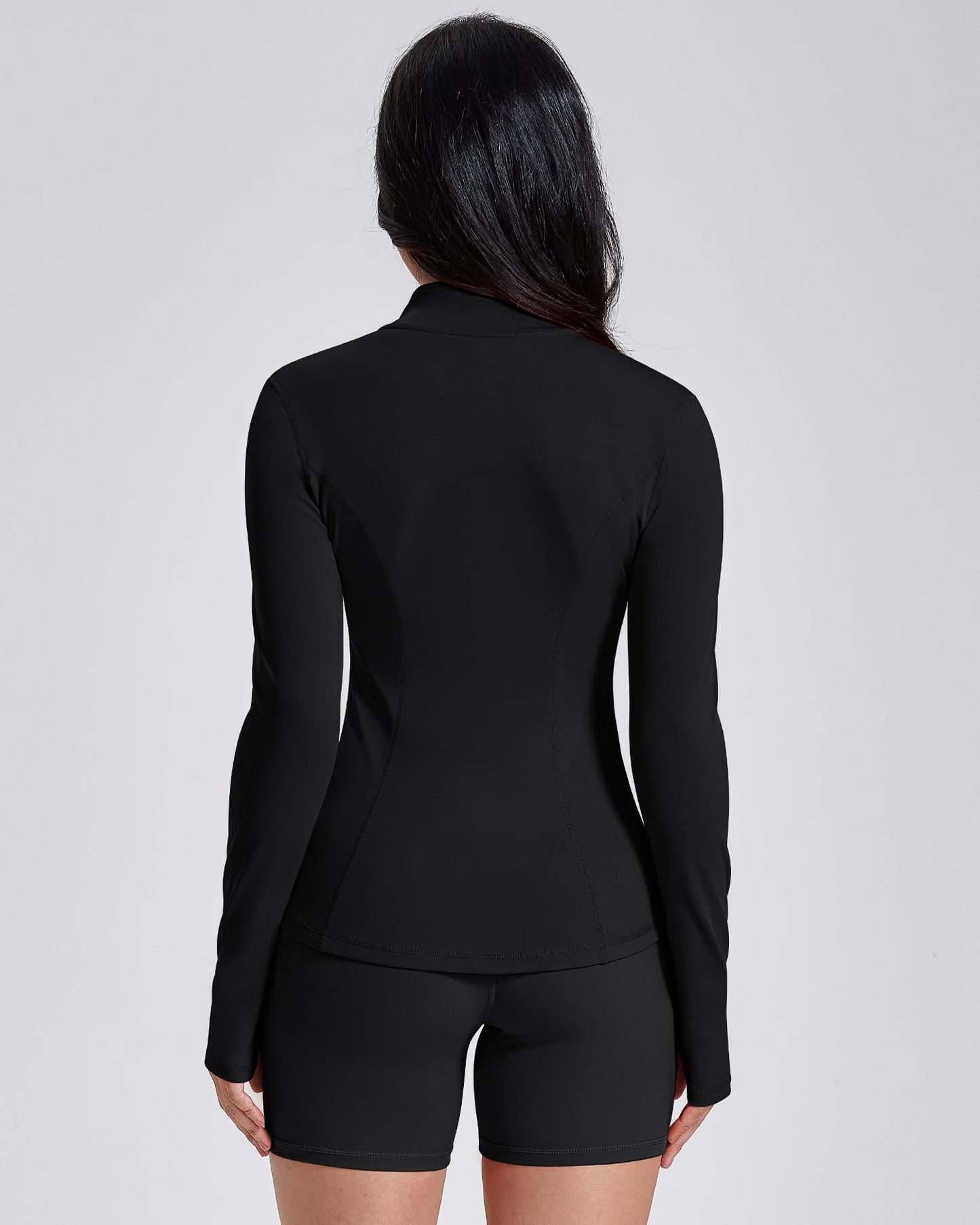 AVGO Womens Workout Jackets Lightweight Athletic Zip Up Jacket Slim Fit Running Gym Top with Pockets & Thumb Holes(Black, S)