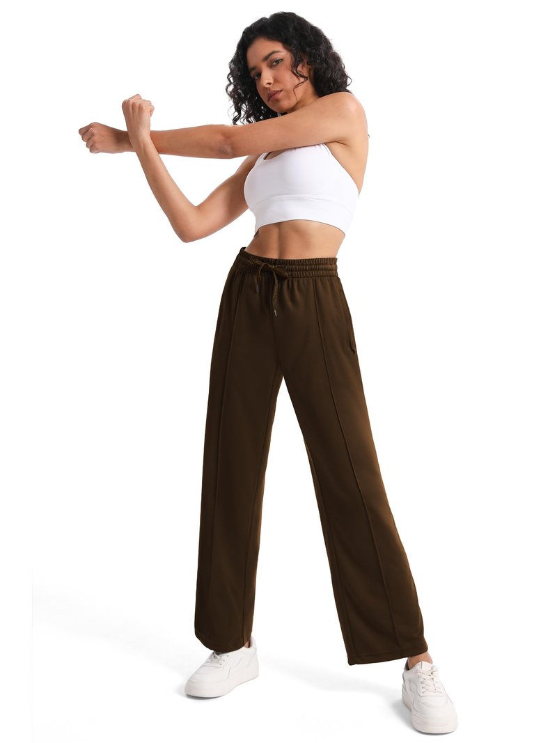 Tapata Petite Womens 28" Inseam Track Pants Relaxed Fit Striped Workout Sweatpants Baggy Trousers with Zipper Pockets, Brown, L