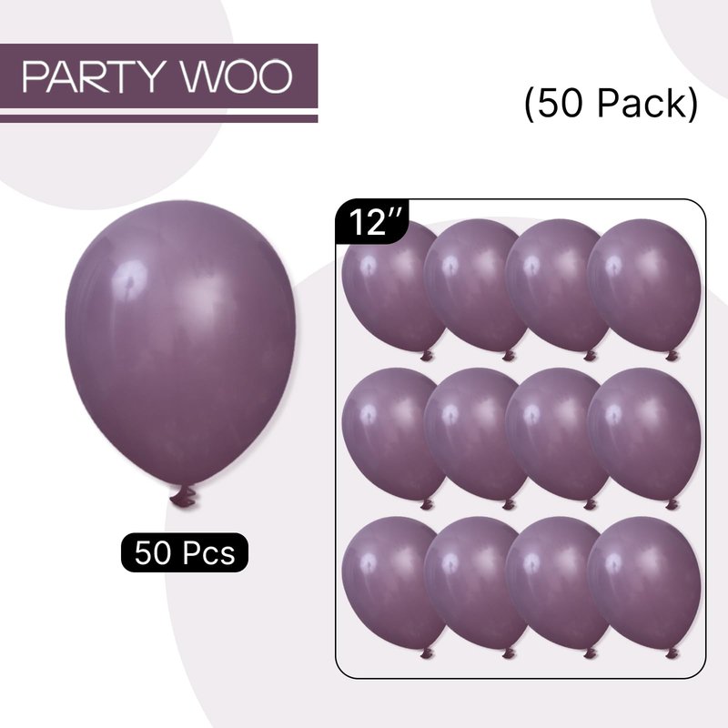 PartyWoo Dusty Purple Balloons 50 pcs 12 Inch Matte Mauve Dark Purple Latex Helium Balloons for Wedding Baby Shower Gender Reveal Graduation Butterfly Birthday Party Decorations Purple-F50