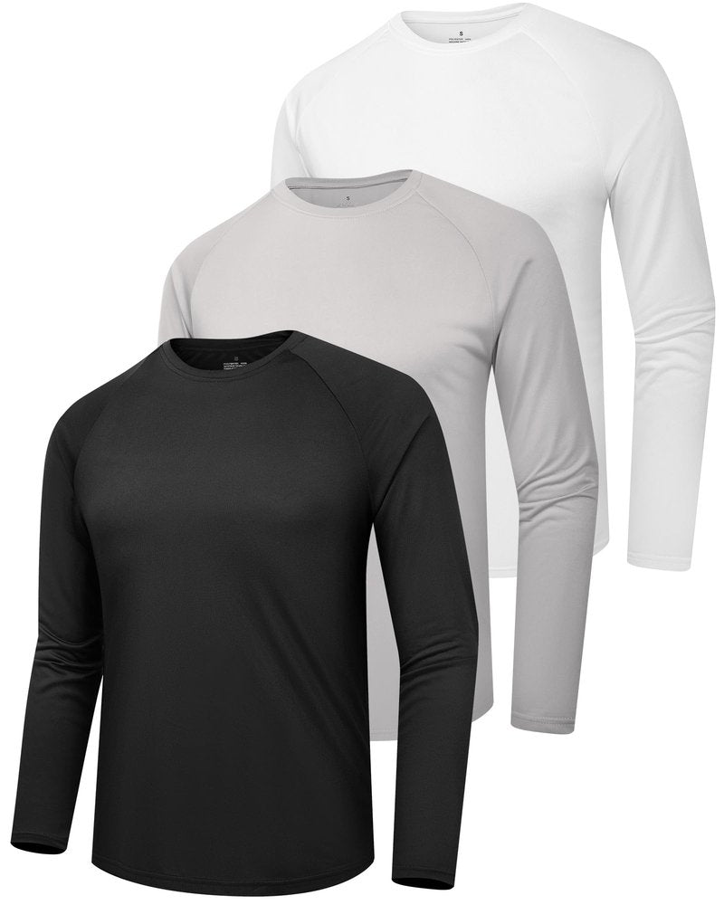 clothin 3 Pack Long Sleeve Shirts for Men/Mens Workout T-Shirts Moisture Wicking Lightweight