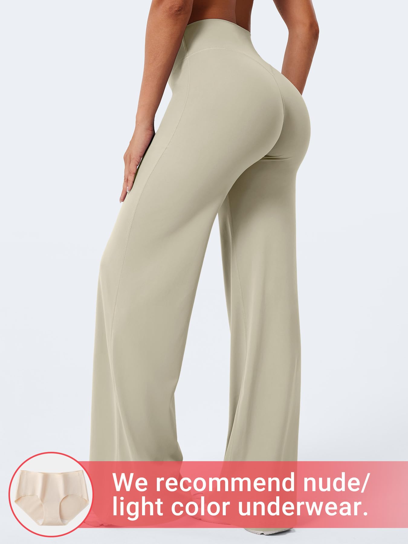 YEOREO Workout Leggings Womens No Front Seam Straight Leggings 33" High Waist Buttery Eddiy Gym Yoga Pants Light Sand L