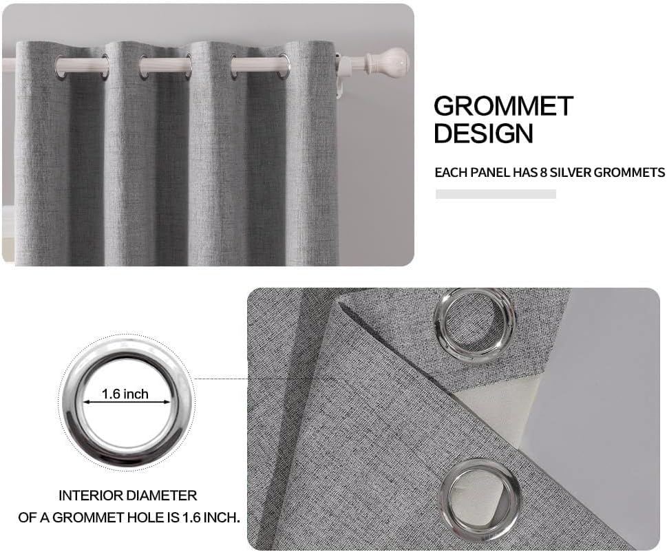 MIULEE Blackout Curtains - 100% Thermal Insulated Grey Linen Texture Drapes | 52x45 Inch (2 Panels)