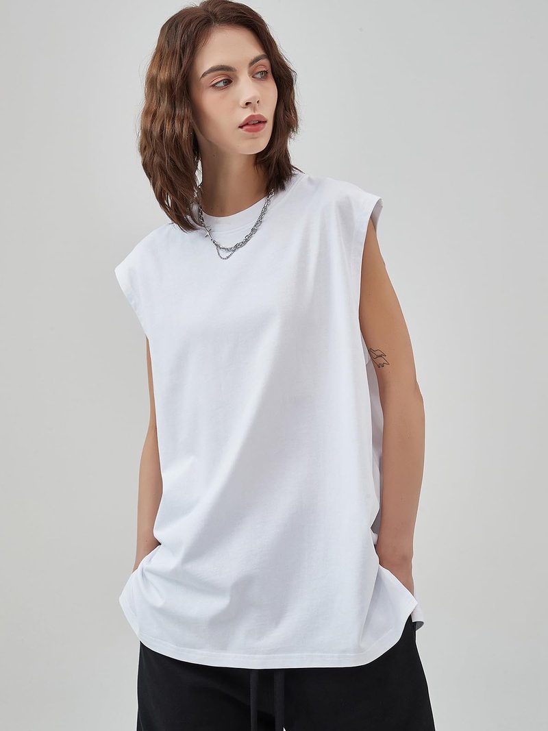 SnowElve Mens Workout Tank Tops Sleeveless Tee Shirts Men Muscle Shirt Gym Cotton T Shirts Running Beach Loose Fit Tee（A-White,M