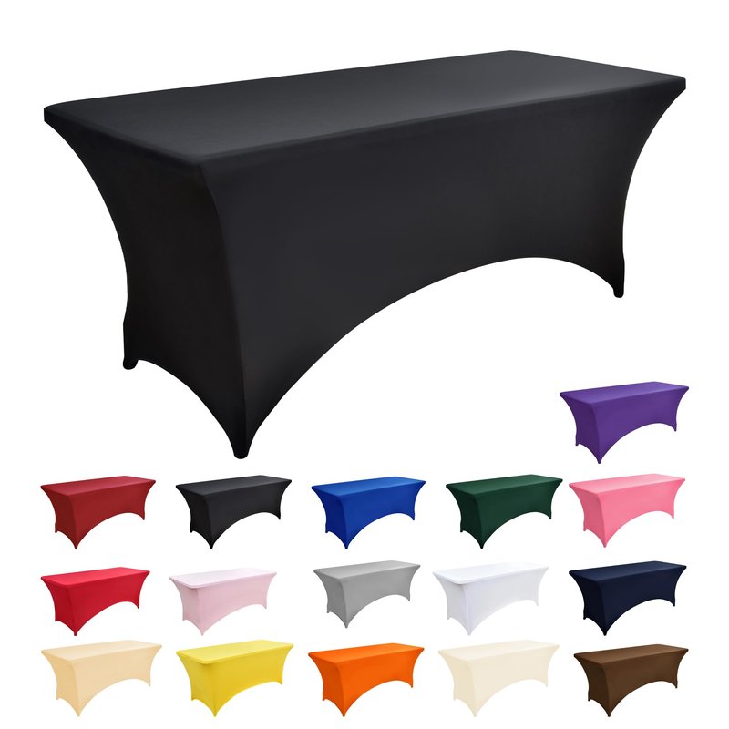 ZarzaaSik 10-Pack 4ft Black Spandex Table Covers for Rectangular Folding Tables - Wrinkle Resistant Stretch Tight Table Cloths - Fitted Table Protector for Parties, Trade Shows, Banquet, and Wedding