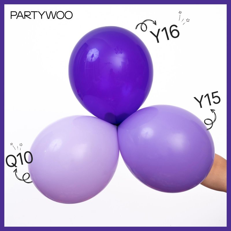 PartyWoo Lavender Balloons 120pcs Different Sizes Pack of 18 12 10 5 Inch Light Pastel Purple Lilac Balloon Arch Kit for Baby Shower Bachelorette Fairy Birthday Princess Party Decorations Purple-Q10