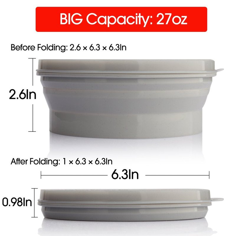 ME.FAN Silicone Collapsible Bowls - Silicone Folding Travel Bowl with Lids - Expandable Food Storage Containers Set - Portable, [27oz]