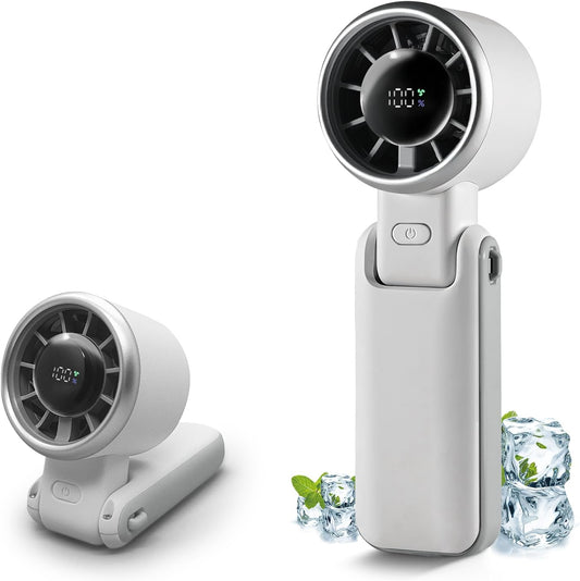Skiennix Portable Handheld Turbo Fan - 180° Folding Design, 5 Adjustable Speeds, USB Rechargeable | Ideal for Travel & Summer Gifts (White)