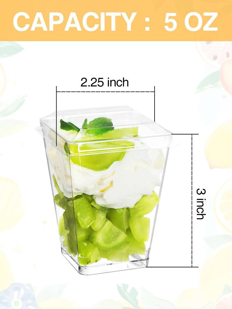 NEEBAKE 110 Sets 5oz Plastic Dessert Cups with Lids - Parfait Cups with Lids, Clear Mini Dessert Cups, Small Tumbler for Puddings, Mousse, Appetizers (Not Included Spoons)