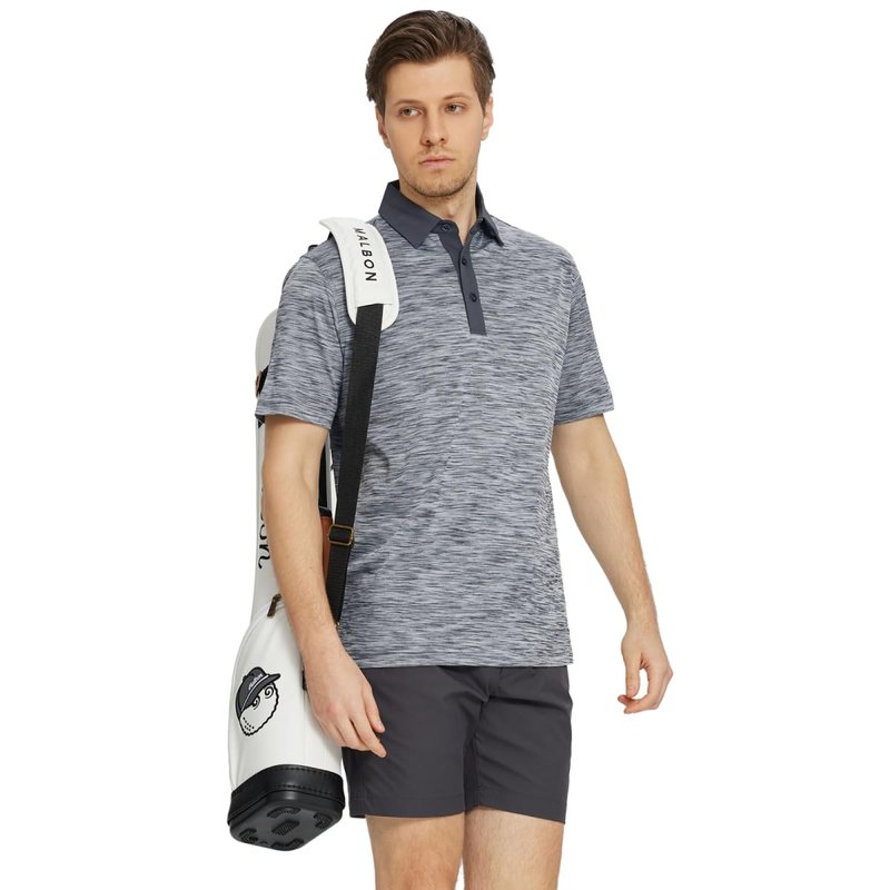 M MAELREG Golf Shirts for Men Dry Fit Moisture Wicking Pique Performance Casual Sport Mens Polo Shirts Short Sleeve Black Grey Heather