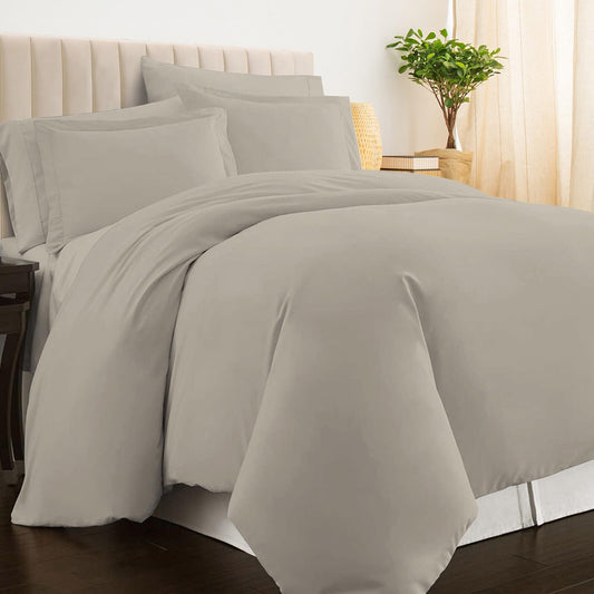 Pizuna Cotton Queen Duvet Cover Set, 400 Thread Count Long Staple Cotton Sateen Weave with Button Closure (Simply Taupe)