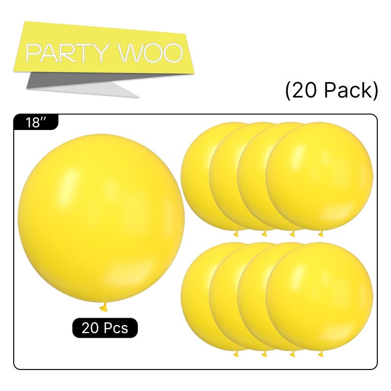 PartyWoo Yellow Balloons 20pcs 18 Inch Yellow Latex Helium Balloons for Birthday Baby Shower Graduation Sunflower Anniversary Engagement Bee Hawaiian Beach Lemon Theme Party Decorations Yellow-Y55