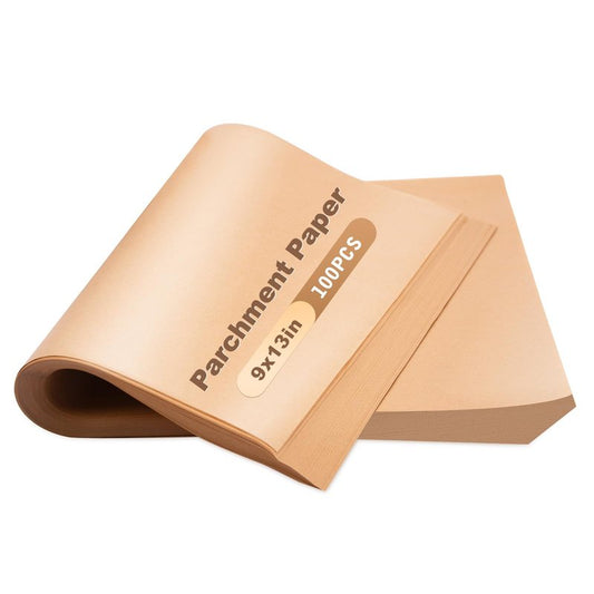 FOXYAEO 100 PCS Unbleached Parchment Paper 23cm X 33cm baking paper, air fryer paper, nonstick baking sheets, high temperature and oil resistant, suitable for baking, oven, air fryer and more