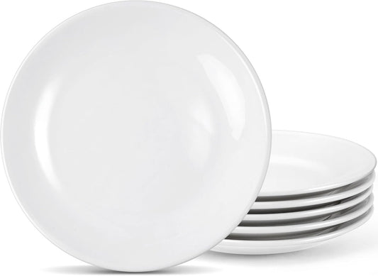 Skiennix 6-Piece Ceramic Dessert Plates Set - 7-Inch White Porcelain Salad & Appetizer Dishes | Microwave & Dishwasher Safe