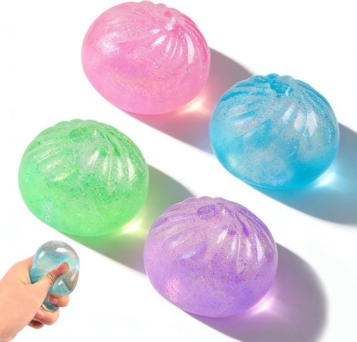 Glitter Dumpling Squishies - Sensory Stress Relief Toy for Adults | Cute Fidget Decompression Gift (4 Colors, 4pcs)
