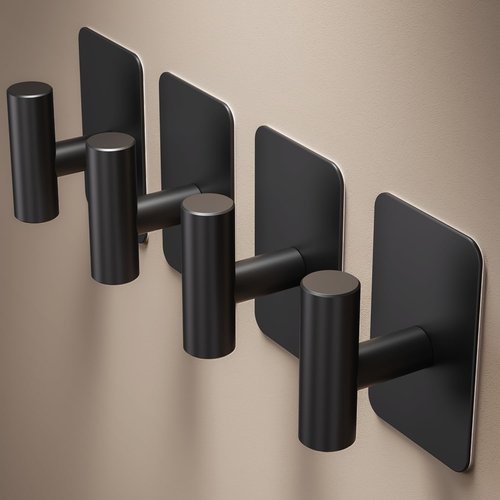 Eowihor Heavy Duty Adhesive Hooks - 26lb Max, Sticky Wall Hooks Waterproof Stainless Steel for Hanging Towel, Coat, Robe, Towel Hooks Stick on Bathroom, Kitchen, Shower, Door (Black, 4 Pack)